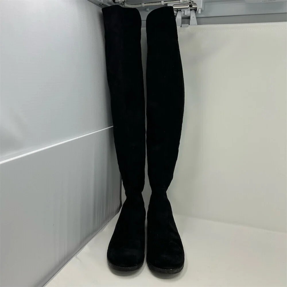 Stuart Weitzman Over-the-Knee Boots Womens 8.5 W Black Suede Pull-On Stretch